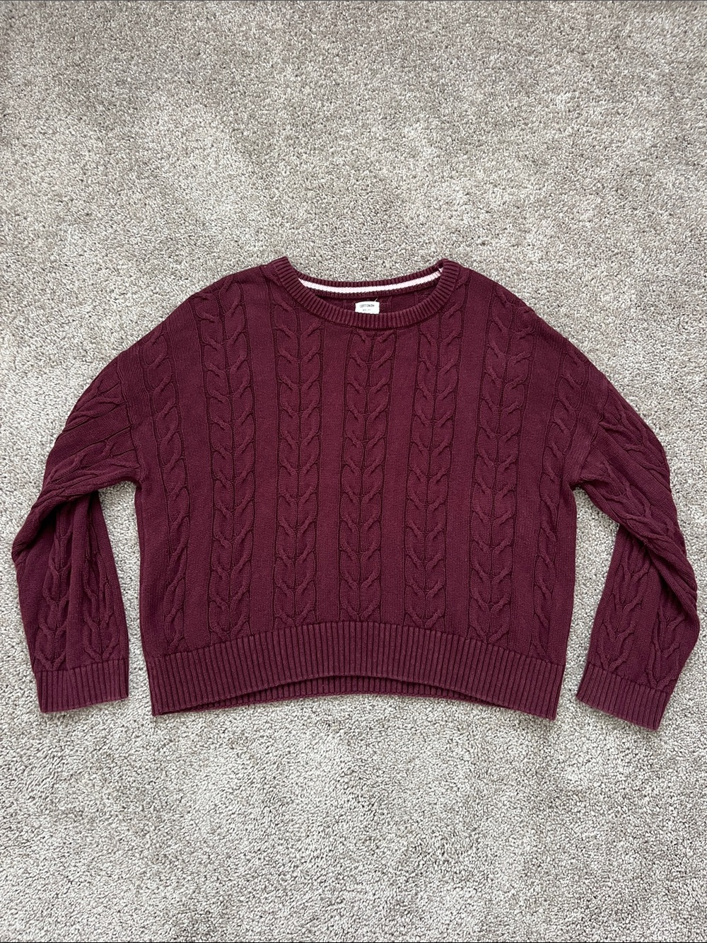 Cotton On Cable-Knit Crew Sweater - Burgundy